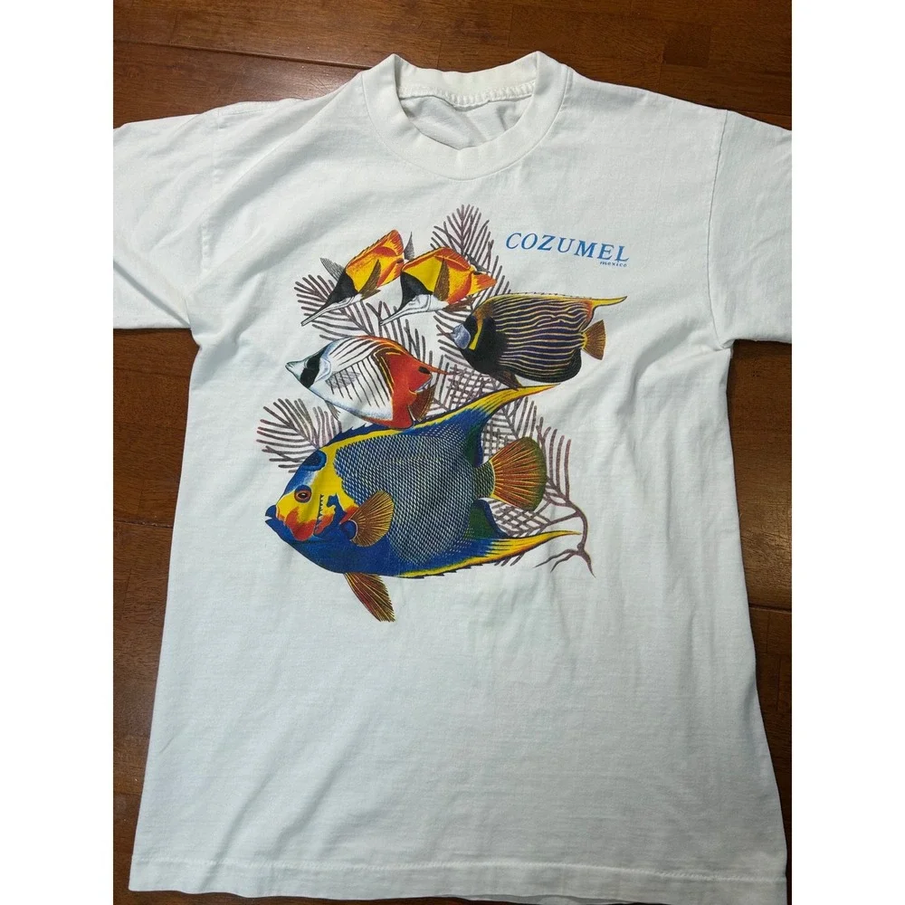 Vintage Cozumel Mexico T Shirt Mens Large White Tropical Fish Single Stitch 90s